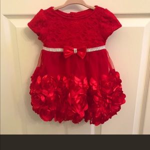 Red lace holiday dress with rhinestones